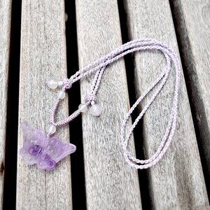 Purple Butterfly Pendant Rope Necklace - Amethyst Crystal Pendant